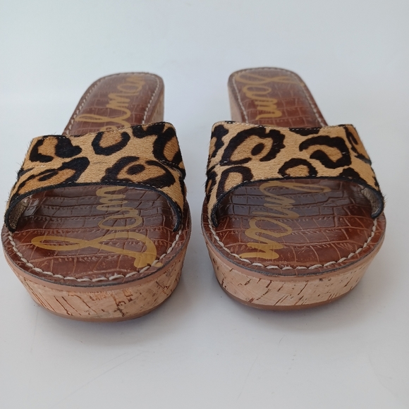 Sam Edelman Cork Wedge Leopard Calf Hair Reid Slip On Womens size 7.5 or 38 - Picture 4 of 15